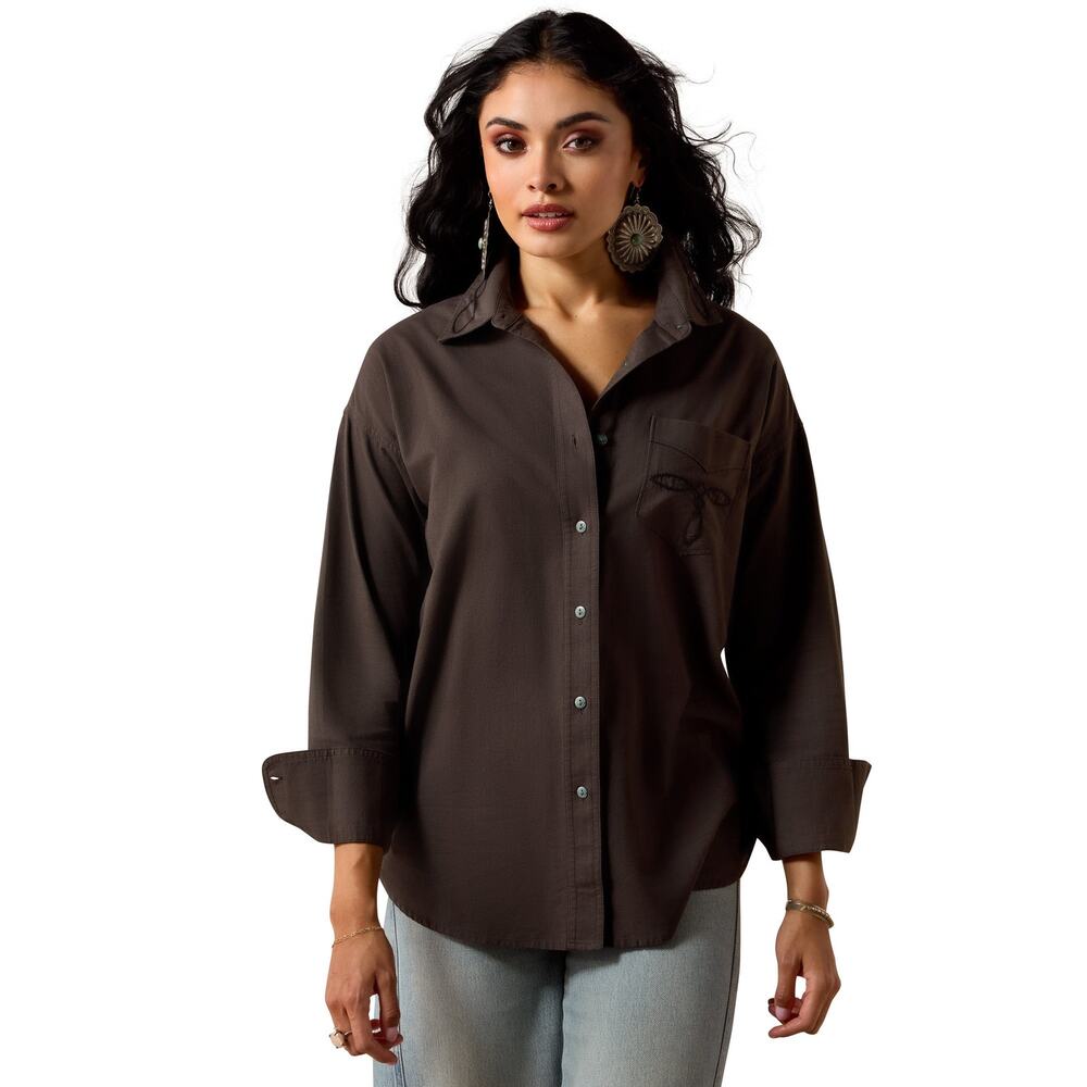 NWT Ariat Women's Dazzle Raven Brown Button Down Shirt 10073641 in Medium